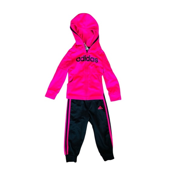 Adidas toddler tracksuit activewear jogger set pink and black 2 pieces size 2t - Picture 1 of 10